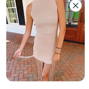 Sleeveless Beige Fringe Dress